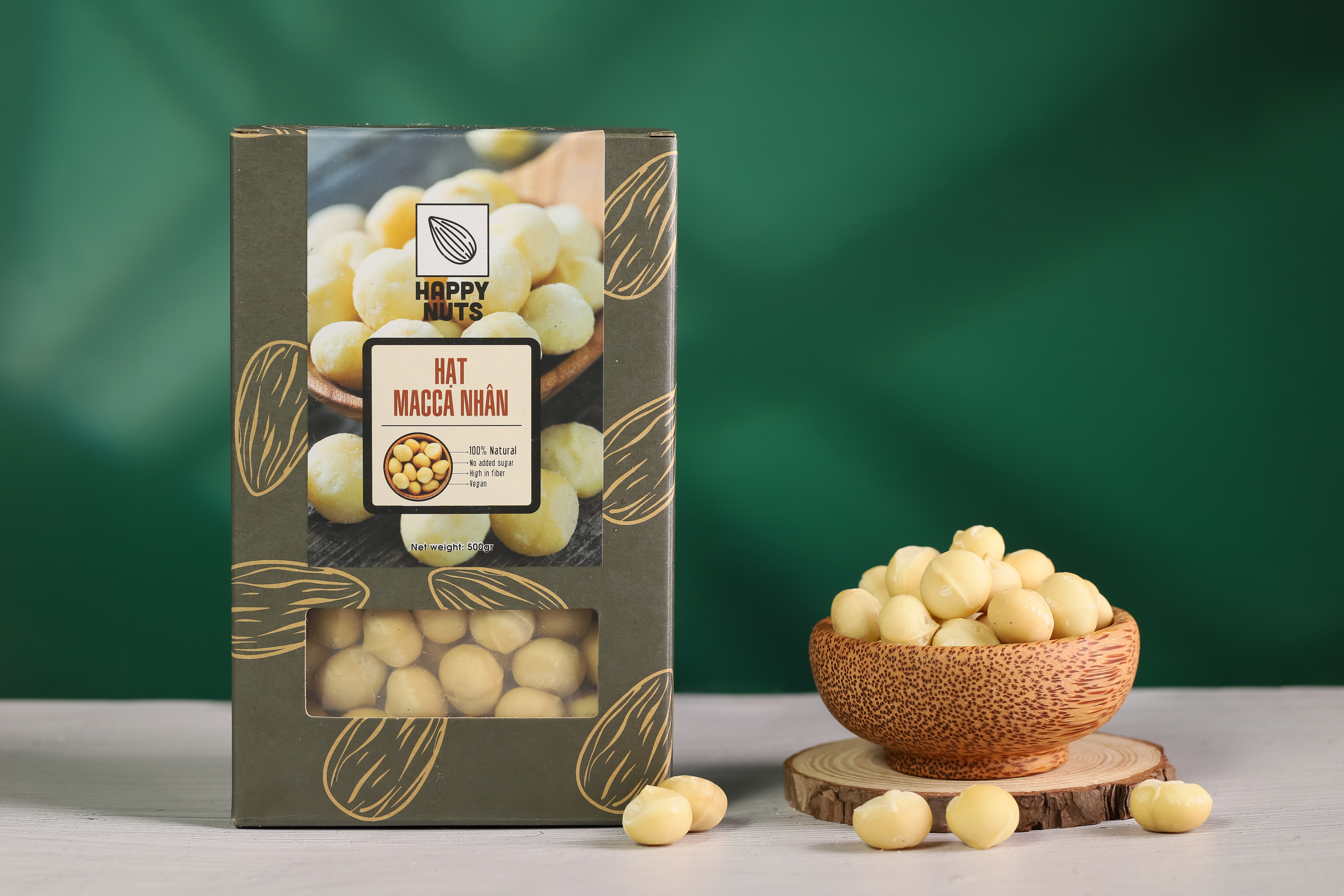 (Tặng 500g yến mạch) Nhân macca Happy Nuts hộp 500gr